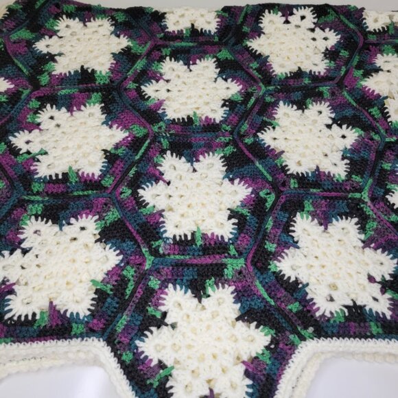 Handmade Snowflake Granny Square Hexagon Crochet Blanket 60"x 54" Multicolor - Picture 1 of 6